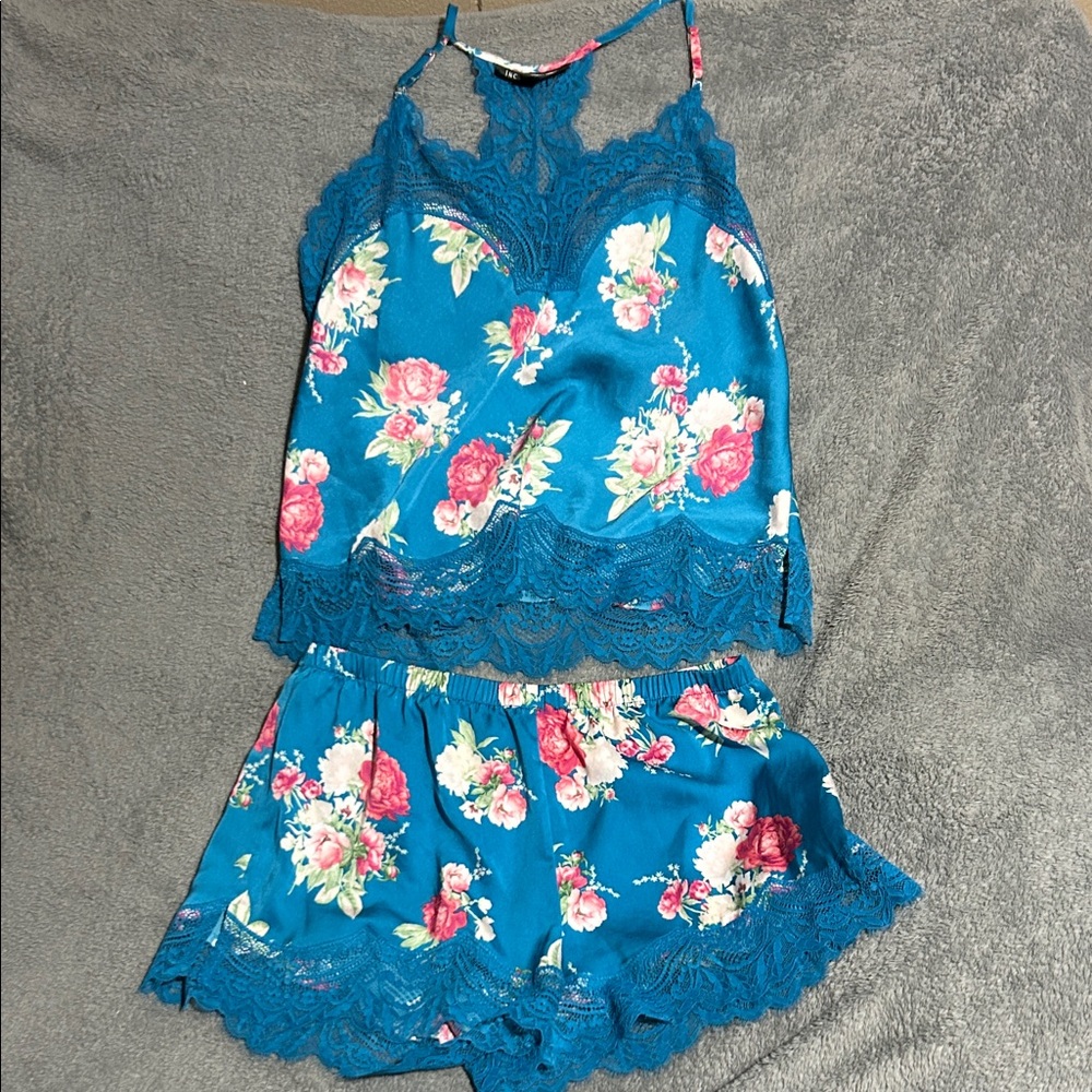 INC International Concepts Teal Floral Lace Pajama Set